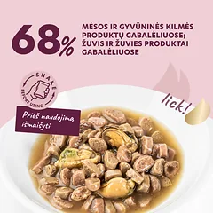 DELICKCIOUS konservuotas pašaras su lašiša ir midijomis suaugusioms katėms, 85 g — 3 nuotrauka