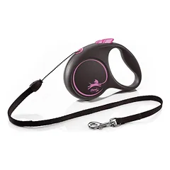 FLEXI Black Design S Cord 5 m pink virvinis automatinis pavadėlis