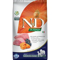 FARMINA N&D Pumpkin lamb&blueberry Adult Medium Maxi 12 kg ėdalas suaugusiems vidutinių ir didelių veislių šunims + 3 x FARMINA N&D Pumpkin Dental Treat Lamb Blueberry Mini 60 g (7 vnt.) DOVANŲ!