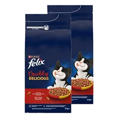 Felix Doubly Delicious suaugusių kačių maistas su skaniu jautienos ir vištienos mišiniu, 2x2 kg