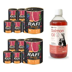 DOLINA NOTECI Rafi su antiena 12x800g + LAB V Lašišų aliejus šunims ir katėms 500ml