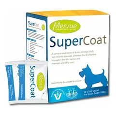 Mervue SuperCoat papildomas pašaras mažų šunų odai ir kailiui iki 10 kg, 5 ml, 30 maišelių