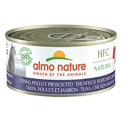 Almo Nature HFC Natural tunas, vištienos ir kumpio drėgnas maistas suaugusiems katėms, 150 g