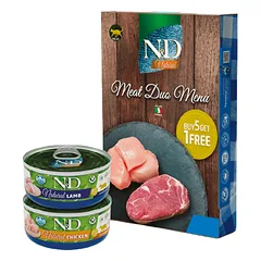 Farmina N&D Natural Meat Duo Menu drėgnas maistas katėms su ėriena ir vištiena, 6 x 70 g