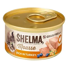 Shelma Cat Mousse su kalakutiena, mėlynėmis ir šaltalankiais, begrūdis šlapias kačių maistas, 85 g