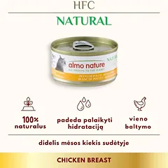Almo Nature HFC Chicken Breast vištienos krūtinėles konservai katėms, 24 x 70 g — 2 nuotrauka