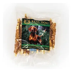 Real Dog skanėstai šunims, odos pagaliukai apsukti vištiena, 500 g