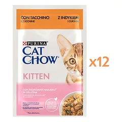 PURINA Cat Chow Kitten Sušintas kalakutas su cukinija želė 12x85g drėgnas maistas kačiukams