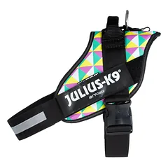 Julius - K9 IDC Powerharness Retro - šuns pakinktai su atšvaitais, spalvotų trikampių raštas