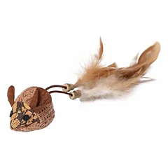 Quapas! Žaislas katėms pelytė su plunksnomis, 7x4 cm — 2 nuotrauka