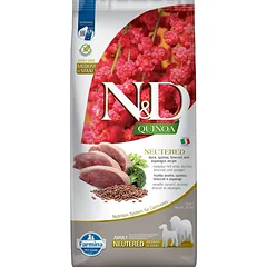 FARMINA N&D Quinoa Dog NeuteredAdult Madium & Maxi duck, broccoli & asparagus 12 kg antis, brokoliai ir šparagai šunims po kastracijos