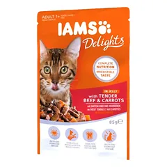 IAMS guliašas suaugusioms katėms su Jautiena ir Morkomis drebučiuose 85g nuotrauka