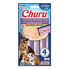 INABA Dog Churu Fish Based Salmon with Shrimp Recipe 4x14g kreminiai skanėstai su lašiša ir krevetėmis šunims