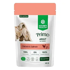 NATURE’S PROTECTION PRIME visų veislių suaugusių šunų sveikos odos ir kailio palaikymui, šlapias pašaras su vištiena ir lašiša 85 g photo