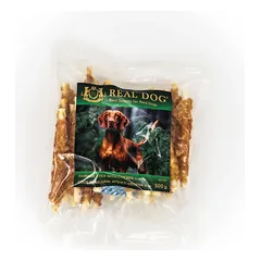 Real Dog SNACKS Odos pagaliukai, apsukti vištiena 11cm 500g