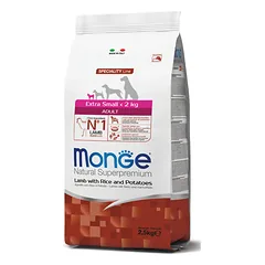 MONGE Extra Small Adult sausas maistas labai mažiems šunims su ėriena, 0,8 kg