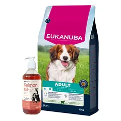 EUKANUBA Adult Small&Medium Breed Rich In Lamb & Rice 12kg + LAB V Lašišų aliejus šunims ir katėms 500ml