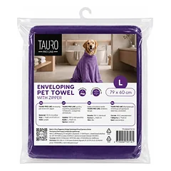 TAURO PRO LINE gyvūnų augintinių apgaubiamas rankšluostis, susegamas užtrauktuku, violetinis, L dydis, 79x60 cm, 79×60 cm, L dydis — 1 nuotrauka