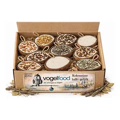 Vogelfood wir sind gut zu Vögeln pripildyti pusiniai kokosų riešutai laukiniams paukščiams Vogelfood