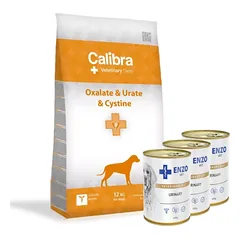 Calibra Veterinary Diets Dog Oxalate, Urine, Cystine 12 kg + ENZO VET Urinary nuo šlapimo takų ligų su vištiena šunims 3x400g