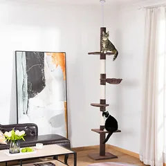Draskyklė iki lubų 230–260 cm, reguliuojamo aukščio, su 5 platformomis ir sizalio stulpais, ruda — 2 nuotrauka