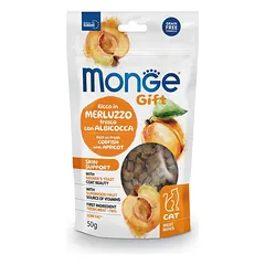Monge Gift Cat Meat Minis Skin Support Codfish With Apricot be grūdų skanėstas suaugusioms katėms, odos palaikymui, su šviežia menke ir abrikosais, 50 g