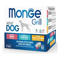 Monge Dog Grill Pouches Multipack Chicken and Turkey, Beef, Codfish 12x100 g parduotuvėje vetprekes.lt