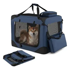 GIANTEX transportavimo dėžė šunims ir katėms 72x52,5x52,5 cm, Oxford, 3 durys, kilimėlis, Mėlyna — 3 nuotrauka