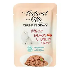 Natural Kitty Cat Chicken with Salmon Chunk in Gravy 85 g nuotrauka