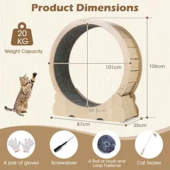 Katės mankštinimo ratas su fiksavimo mechanizmu, 20 kg, natūralus kilimėlis — 5 nuotrauka