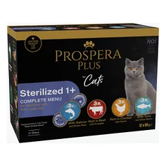 Prospera Plus Cat Sterilized 1+ Complete Menu Mix 12 x 85 g parduotuvėje petreon.lt