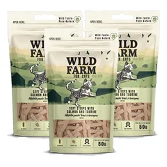 WILD FARM minkštos lašišos juostelės su taurinu 3x50g skanėstas katėms