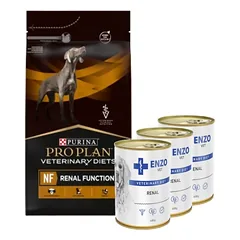 PURINA Veterinary PVD NF Renal Function 3kg + ENZO VET Inkstų dietos inkstų ligoms gydyti su jautiena šunims 3x400g