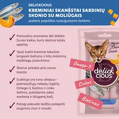 DELICKCIOUS kreminiai skanėstai su sardinėmis ir moliūgais suaugusioms katėms (4x15 g), 60 g — 2 nuotrauka