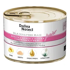 Dolina Noteci PREMIUM mažų veislių šunims JUNIOR kalakuto širdelės ir žąsies kepenėlės 185g x6