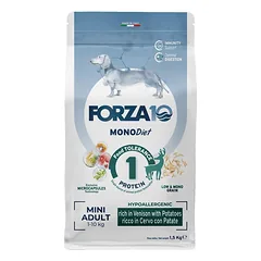 Forza10 Mini DIET Low Grain Deer And Potato sausas maistas suaugusiems alergiškiems šunims, su elniena ir bulvėmis, 1,5 kg