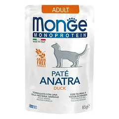 Monge Monoprotein Adult begrūdis konservuotas pašaras katėms su antiena 85g
