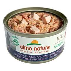 Almo Nature HFC Tuna, Chicken & Ham tunas, vištiena ir kumpis kons. katėms 24x70g — 2 nuotrauka