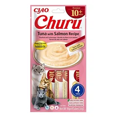 CHURU Senior kreminis skanėstas su tunu ir lašiša vyresnėms katėms, 4 vnt.