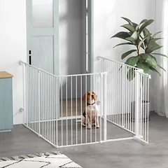 Šuniukų aptvaras, modulinis, sulankstomas, plieninis rėmas, naudoti patalpose, 90 x 123 x 102 cm, baltas — 2 nuotrauka