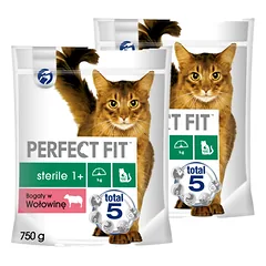 PERFECT FIT (sterilus 1+) 2x750g jautienos turtingas sausas ėdalas katėms po sterilizacijos