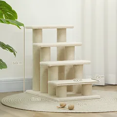 Laipteliai augintiniams, 4 pakopų, pliušiniai, katėms ir šunims, 61 x 41 x 60 cm, kreminės baltos spalvos — 3 nuotrauka