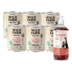 WILD FARM Pate Chicken 6x800g ėdalas šunims be glitimo + LAB V Lašišų aliejus šunims ir katėms 1000ml