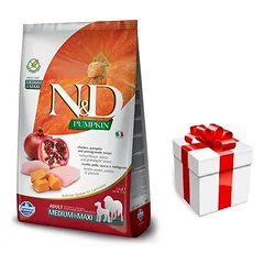 Farmina N&D Pumpkin Grain Free canine CHICKEN AND POMEGRANATE ADULT MEDIUM & MAXI 12kg + STAIGMENA ŠUNIUI