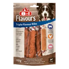 8in1 Flavours trigubo skonio šonkauliukai šunims, 113 g