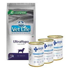FARMINA Vet Life Dog Ultrahypo 12kg + ENZO VET Hipoalerginė dieta su kalakutiena šunims 3x400g