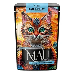 MAU Mix „Filet Karmazyn“ skonių asortimentas: jautiena ir trispalvė kalakutiena, 12 x 85 g drėgnas kačių maistas