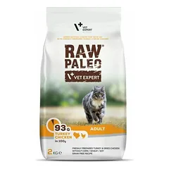 RAW Paleo Adult Cat be grūdų sausas maistas suaugusiems katėms su kalakutiena ir vištiena, 2 kg