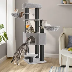 Kačių draskyklė su pliušiniu kamuoliuku, 160 cm — 2 nuotrauka