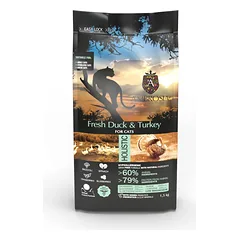 AMBROSIA begrūdis su šviežia antiena ir kalakutiena sausas maistas sterilizuotoms katėms, grain-free Sterilized Fresh Duck & Turkey 1,5 kg